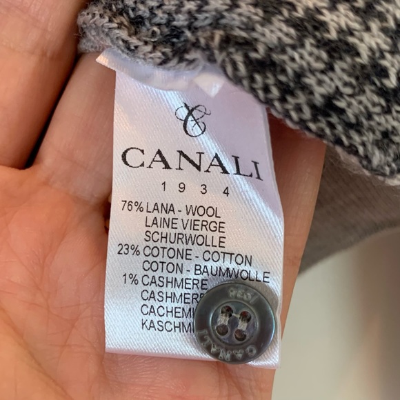 Canali Polo Sweater Long Sleeve Pullover Wool Gray Houndstooth Size 48 IT / US S - Picture 7 of 8